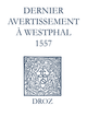 Recueil des opuscules 1566. Dernier avertissement à Westphal (1557) De Jean Calvin et Laurence Vial-Bergon - Librairie Droz