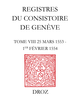 Registres du Consistoire de Genève au temps de Calvin De Wallace Mcdonald - Librairie Droz