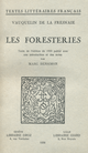 Les Foresteries De Jean Vauquelin de la Fresnaie - Librairie Droz