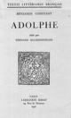 Adolphe De Benjamin Constant - Librairie Droz