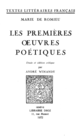 Les premières œuvres poétiques De Marie Romieu - Librairie Droz