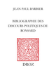 Bibliographie des discours politiques de Ronsard De Jean Paul Barbier - Librairie Droz