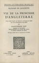 Vie de la princesse d'Angleterre De  Lafayette - Librairie Droz