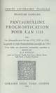 Pantagrueline Prognostication pour l'an 1533 De François Rabelais - Librairie Droz
