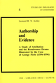 Authorship and Evidence : A Study of Attribution and the Renaissance Drama : Illustrated by the case of George Peele (1556-1596) De Léonard R. N. Ashley - Librairie Droz