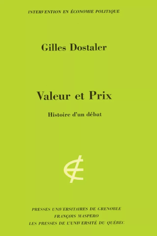 Valeur et prix - Gilles Dostaler - Presses de l'Université du Québec