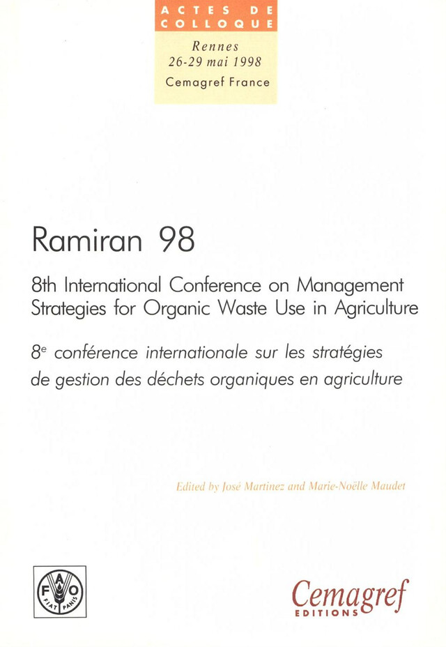 Ramiran 98. Proceedings of the 8th International Conference on Management Strategies for Organic Waste in Agriculture - José Martinez, Marie-Noëlle Maudet - Quæ