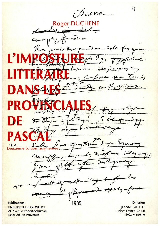 L'imposture littéraire dans les Provinciales de Pascal - Roger Duchêne - Presses universitaires de Provence