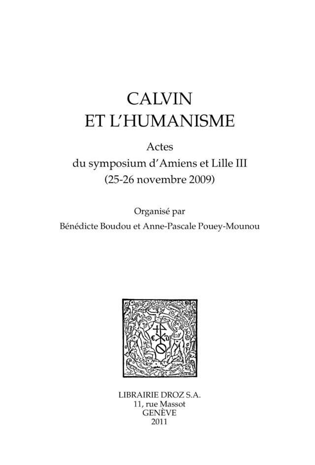 Calvin et l'Humanisme -  - Librairie Droz
