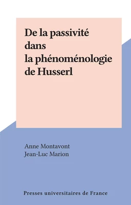 De la passivité dans la phénoménologie de Husserl