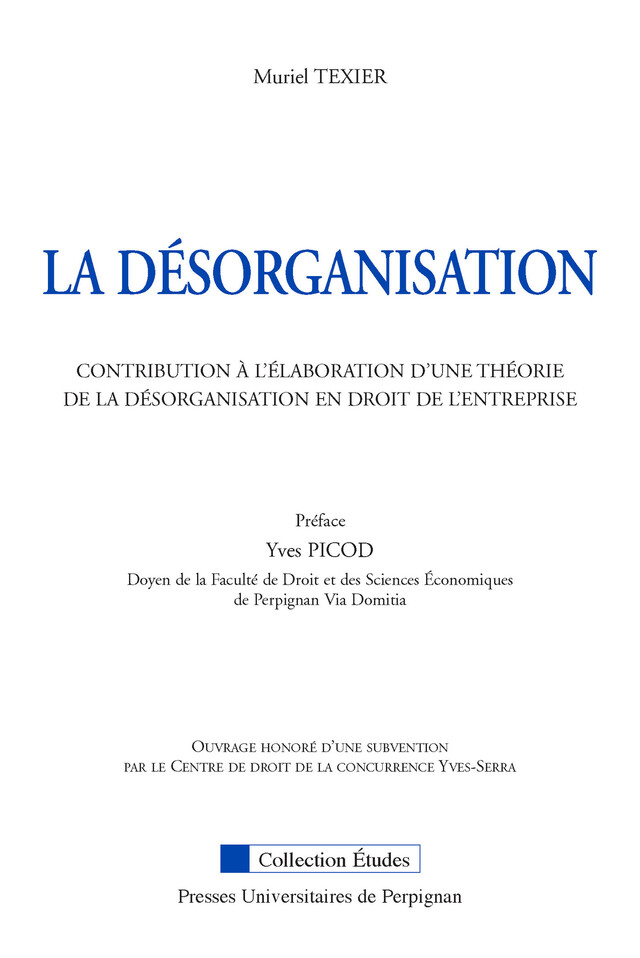 La désorganisation - Muriel Texier - Presses universitaires de Perpignan