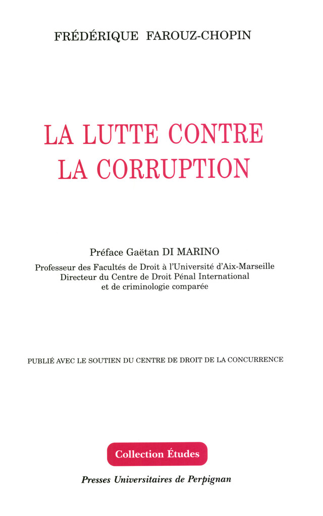 La lutte contre la corruption - Frédérique Farouz-Chopin - Presses universitaires de Perpignan