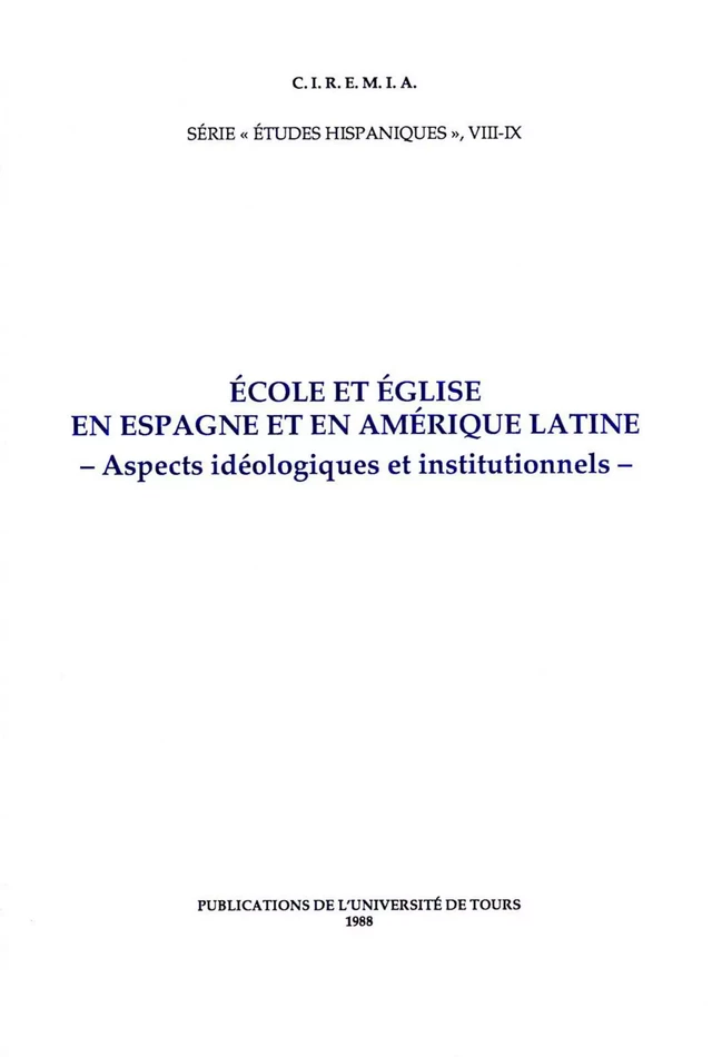 École et Église en Espagne et en Amérique Latine -  - Presses universitaires François-Rabelais