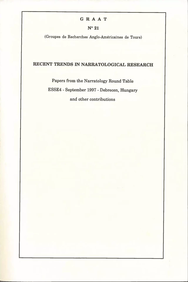 Recent Trends in Narratological Research -  - Presses universitaires François-Rabelais