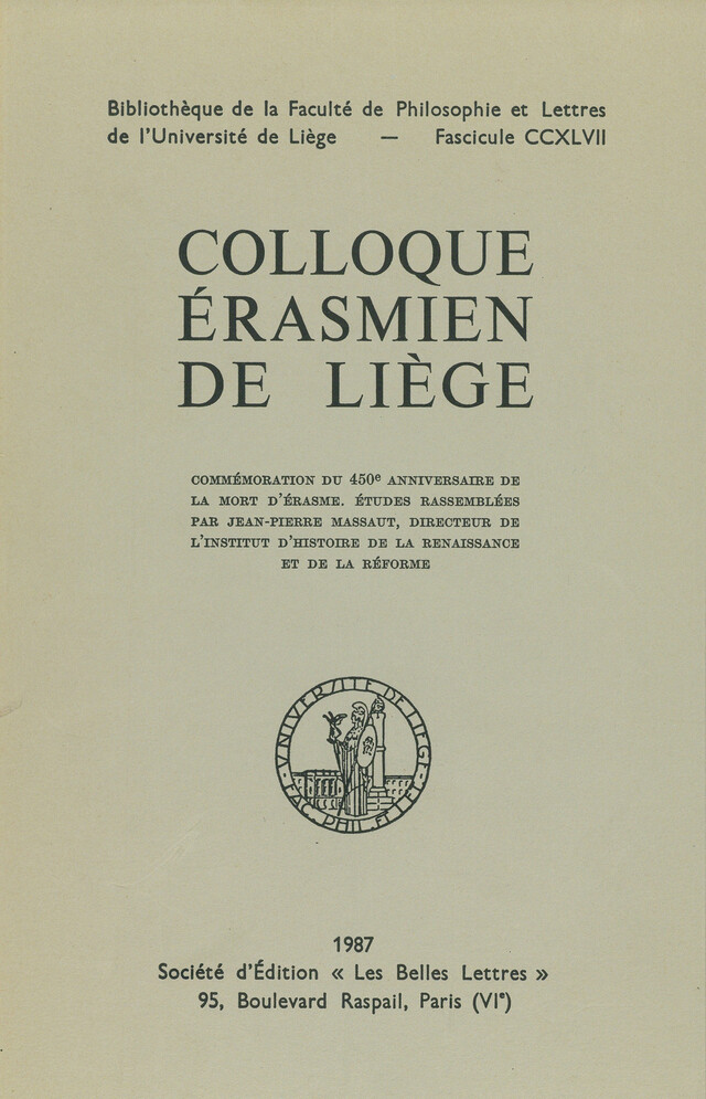 Colloque érasmien de Liège -  - Presses universitaires de Liège