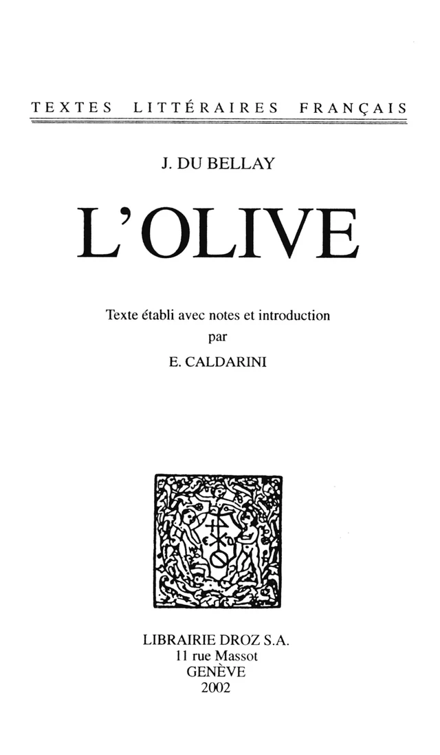 L'Olive - Joachim du Bellay - Librairie Droz