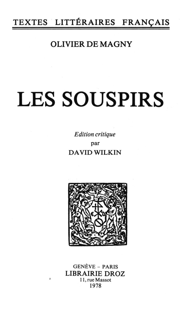Les Souspirs - Olivier Magny - Librairie Droz
