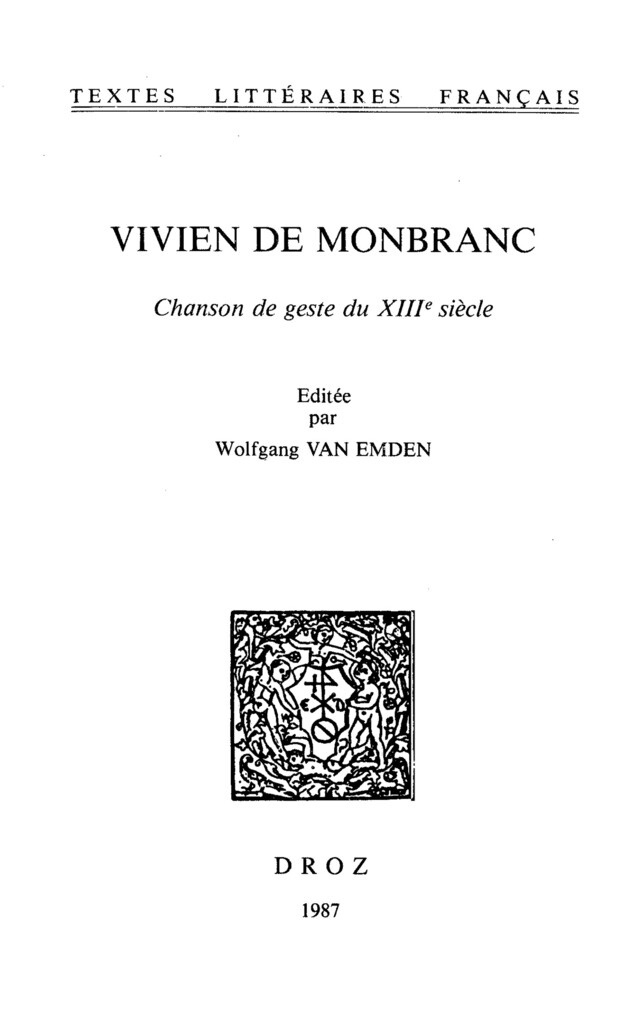 Vivien de Monbranc -  - Librairie Droz