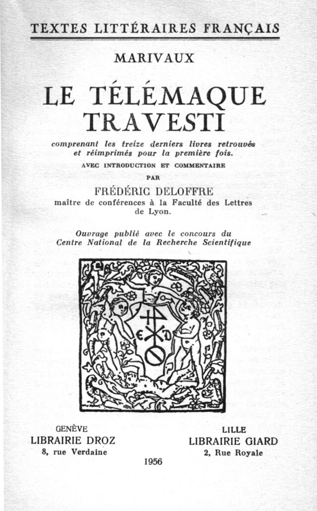 Le Télémaque travesti -  Marivaux - Librairie Droz