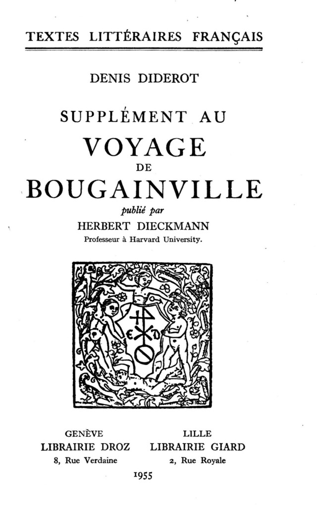 Supplément au Voyage de Bougainville - Denis Diderot - Librairie Droz