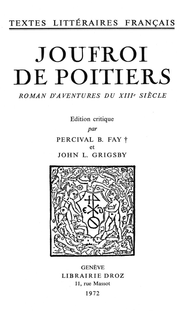 Joufroi de Poitiers -  - Librairie Droz