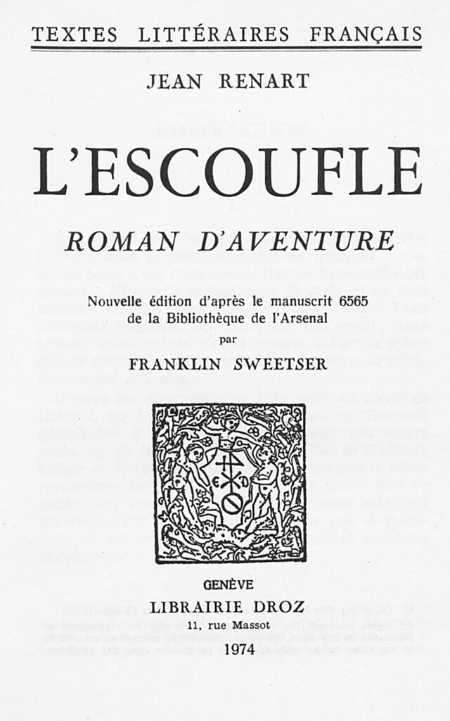 L'Escoufle - Jean Renart - Librairie Droz