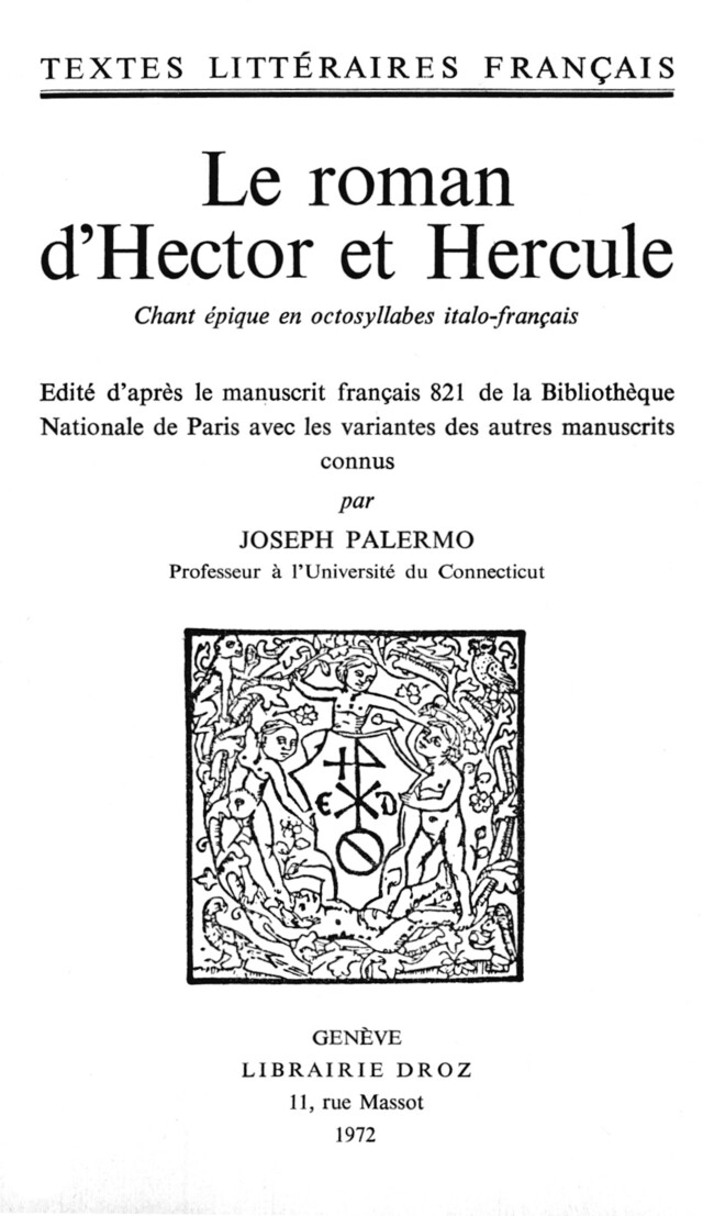 Le Roman d'Hector et Hercule -  - Librairie Droz