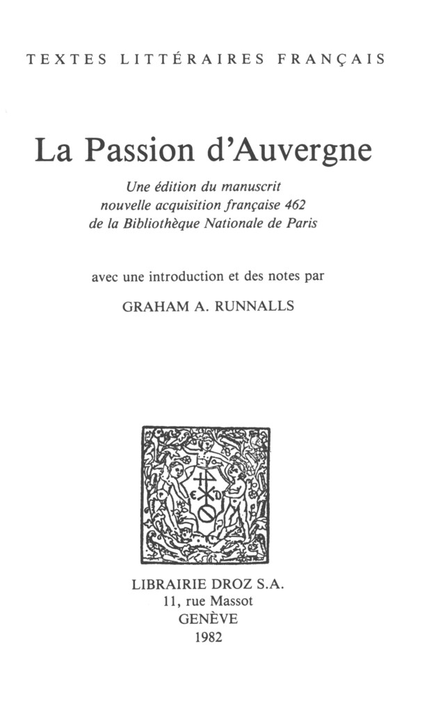 La Passion d'Auvergne -  - Librairie Droz