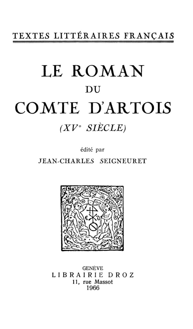 Le Roman du Comte d’Artois -  - Librairie Droz