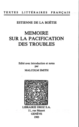 Mémoire sur la pacification des troubles