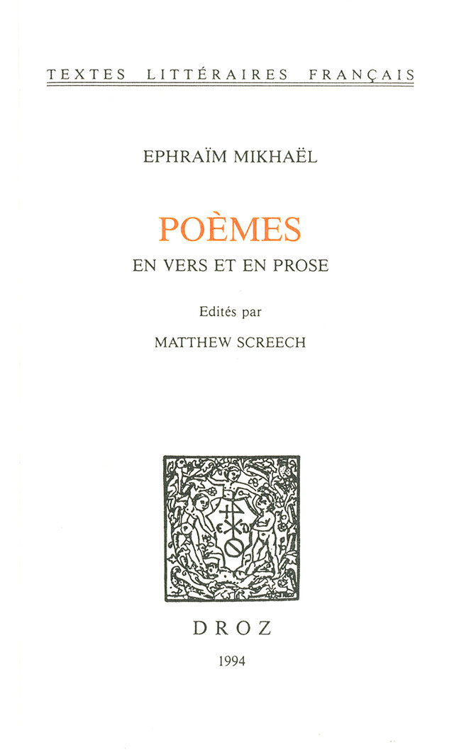 Poèmes en vers et en prose - Ephraïm Mikhaël - Librairie Droz