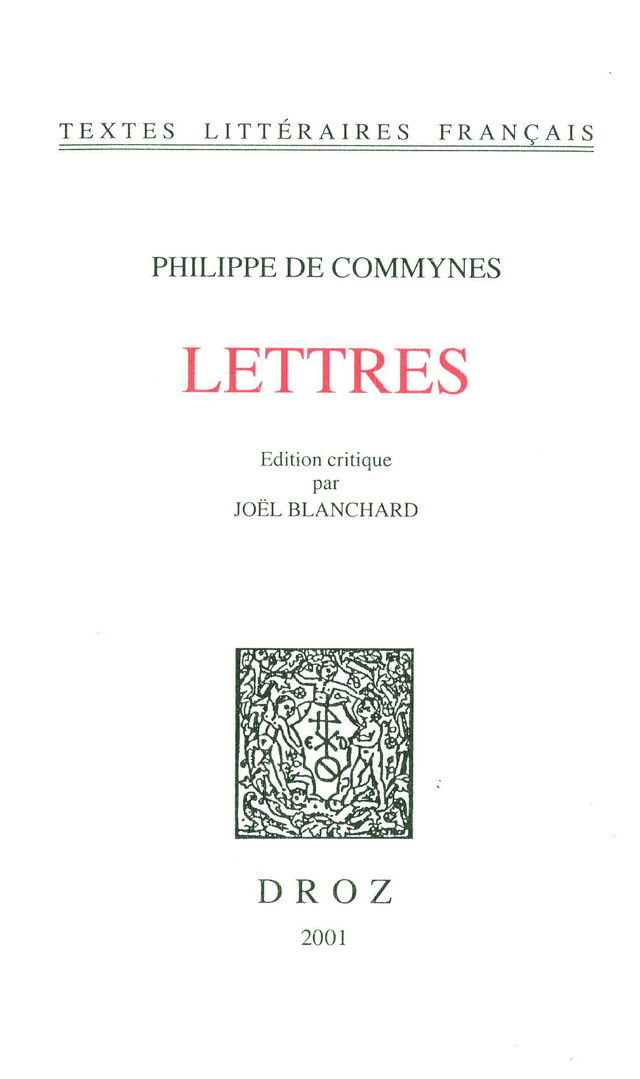 Lettres - Philippe de Commynes - Librairie Droz