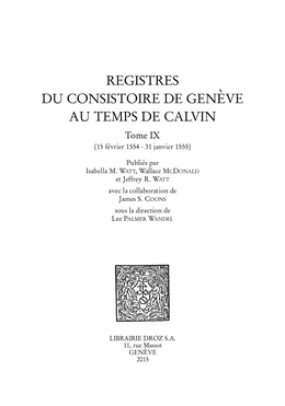 Registres du Consistoire de Genève au temps de Calvin