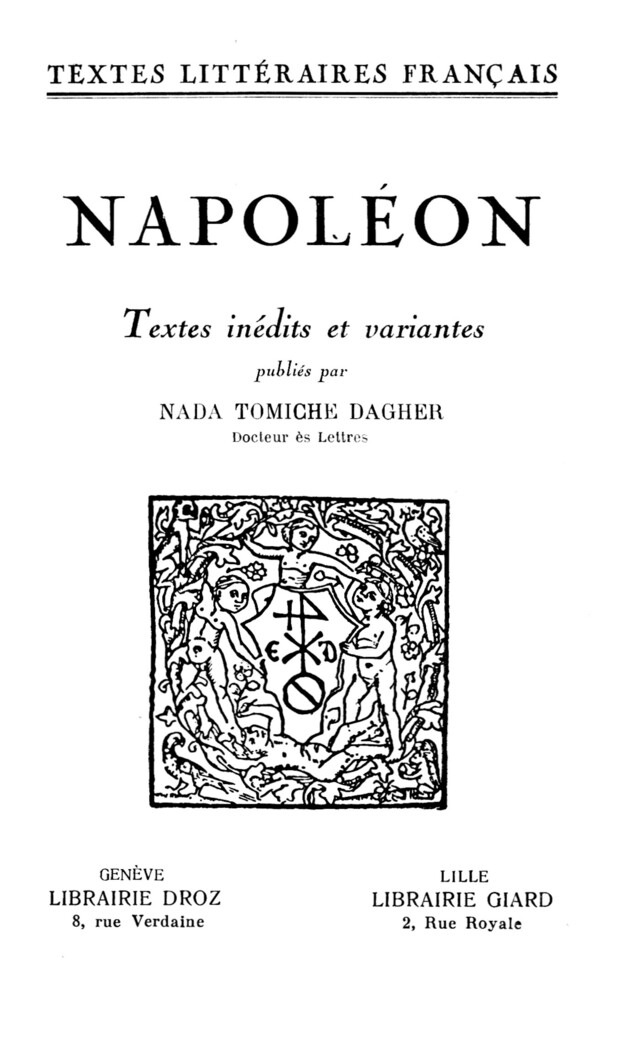 Textes inédits et Variantes -  Napoléon - Librairie Droz