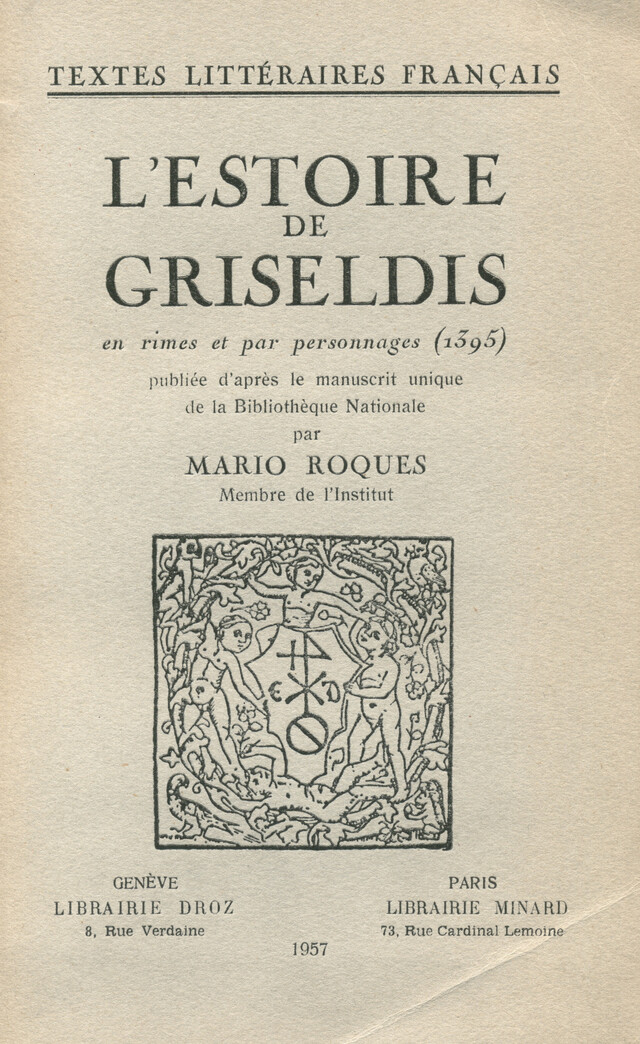 L’Estoire de Griseldis -  - Librairie Droz