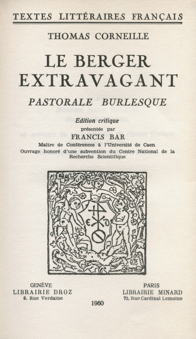 Le Berger extravagant - Thomas Corneille - Librairie Droz