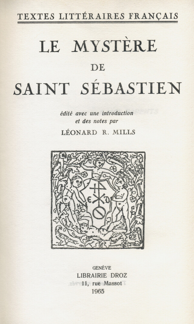 Le Mystère de Saint Sébastien -  - Librairie Droz