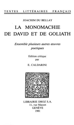 La Monomachie de David et de Goliath