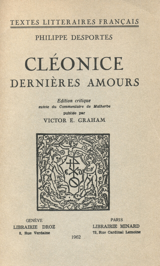 Cléonice - Philippe Desportes - Librairie Droz