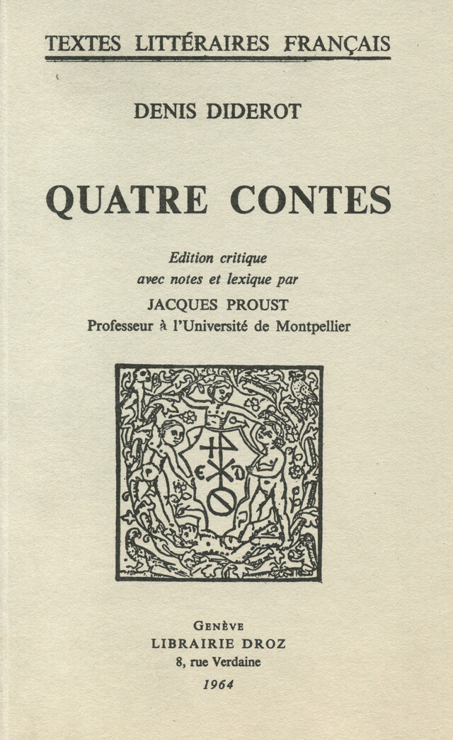 Quatre contes - Denis Diderot - Librairie Droz