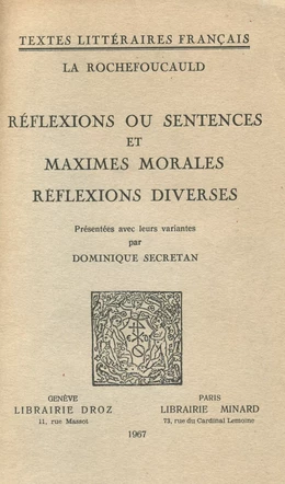 Réflexions ou Sentences et Maximes morales