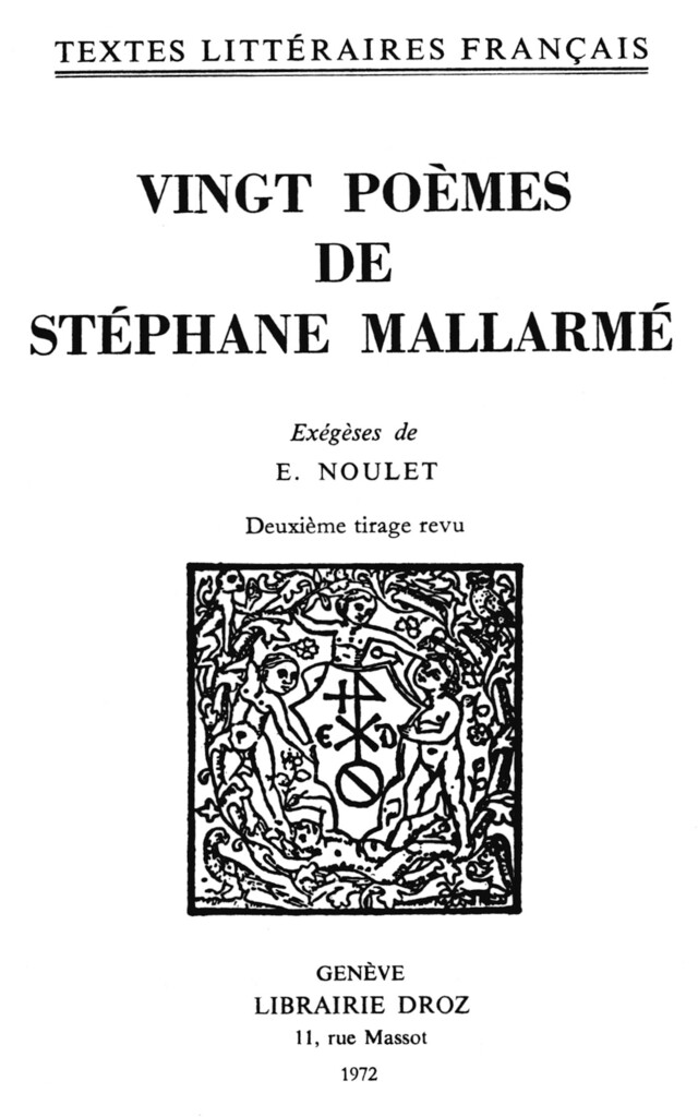 Vingt poèmes - Stéphane Mallarmé, Emilie Noulet - Librairie Droz