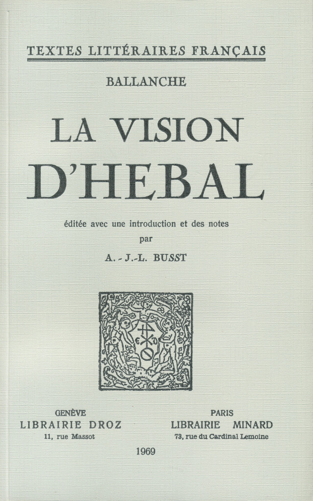 La vision d'Hébal - Pierre-Simon Ballanche - Librairie Droz