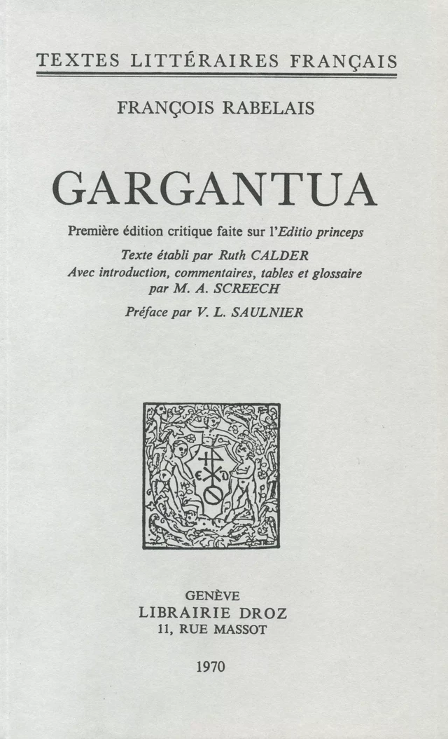 Gargantua - François Rabelais - Librairie Droz