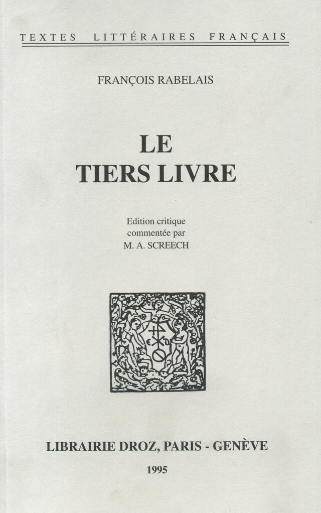 Le Tiers Livre - François Rabelais - Librairie Droz