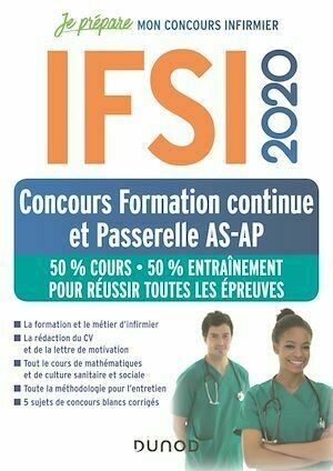 IFSI 2020 Concours Formation continue et Passerelle AS-AP - 50% Cours - 50% Entraînement - Corinne Pelletier, Fabrice de Donno, Charlotte Rousseau, Céline Vassas - Dunod
