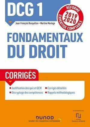 DCG 1 Fondamentaux du droit - Corrigés - Jean-François Bocquillon, Martine Mariage - Dunod