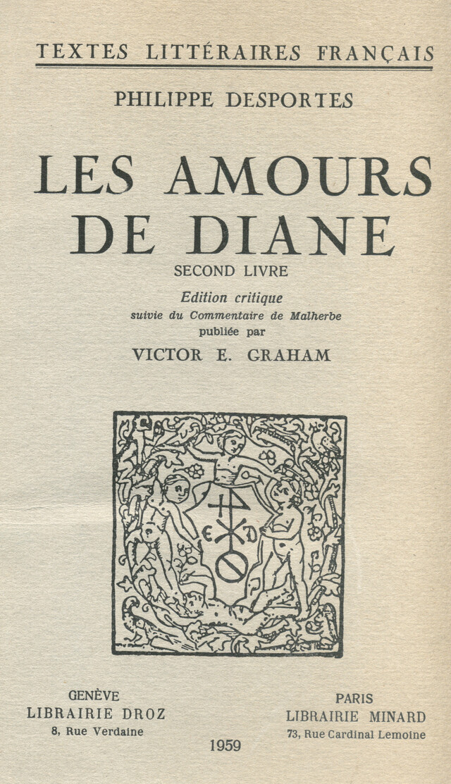 Les Amours de Diane - Philippe Desportes - Librairie Droz