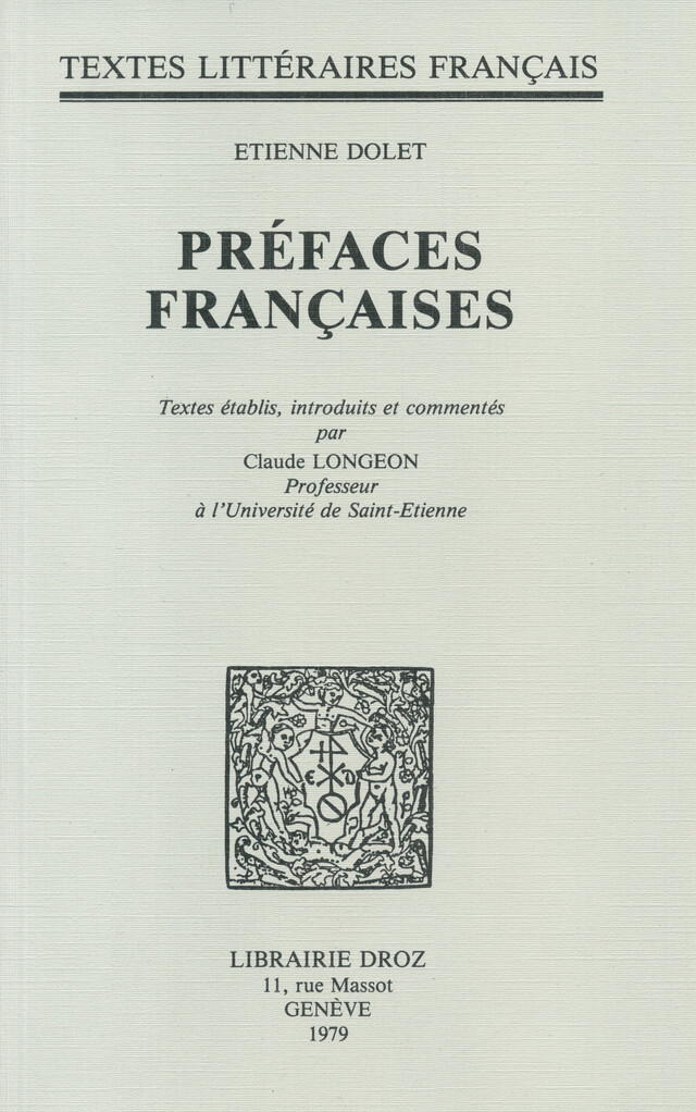 Préfaces françaises - Étienne Dolet - Librairie Droz