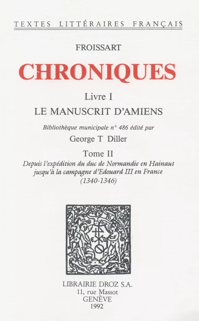 Chroniques - Jean Froissart - Librairie Droz